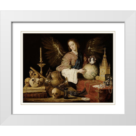 Allegory ofÂ Vanity White Modern Wood Framed Art Print with Double Matting by de Pereda, Antonio