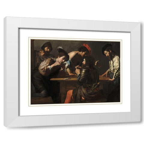Soldiers Playing Cards and Dice, The Cheats White Modern Wood Framed Art Print with Double Matting by de Boulogne, Valentin