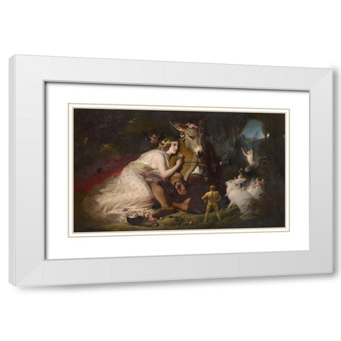 Scene from A Midsummer Nights Dream White Modern Wood Framed Art Print with Double Matting by Landseer, Edwin