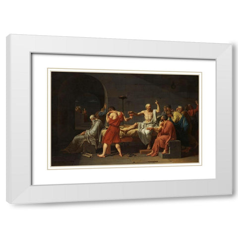The Death of Socrates White Modern Wood Framed Art Print with Double Matting by David, Jacques-Louis