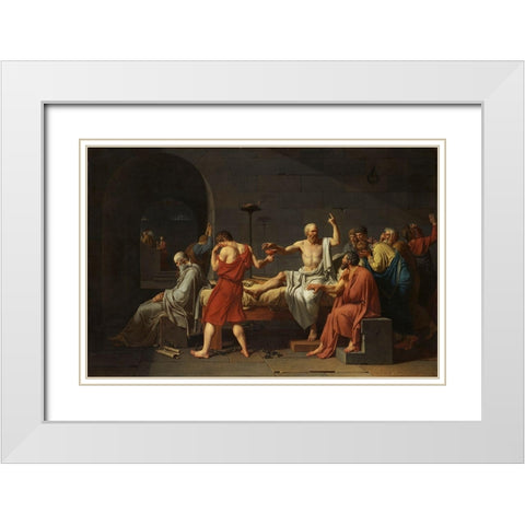 The Death of Socrates White Modern Wood Framed Art Print with Double Matting by David, Jacques-Louis