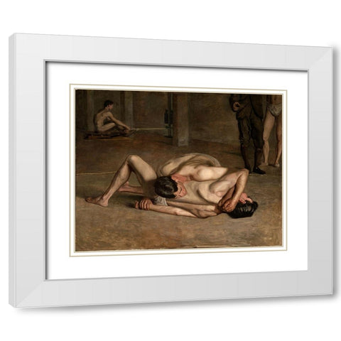 Wrestlers White Modern Wood Framed Art Print with Double Matting by Eakins, Thomas
