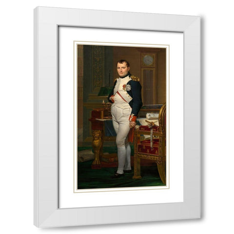 The Emperor Napoleon in His Study at the Tuileries White Modern Wood Framed Art Print with Double Matting by David, Jacques-Louis