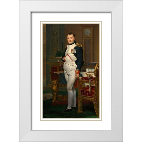 The Emperor Napoleon in His Study at the Tuileries White Modern Wood Framed Art Print with Double Matting by David, Jacques-Louis
