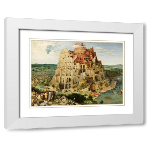 The Tower of Babel White Modern Wood Framed Art Print with Double Matting by Bruegel the Elder, Pieter