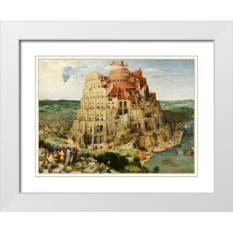 The Tower of Babel White Modern Wood Framed Art Print with Double Matting by Bruegel the Elder, Pieter