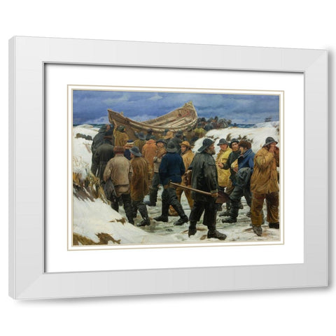 The lifeboat is driven through the dunes White Modern Wood Framed Art Print with Double Matting by Ancher, Michael
