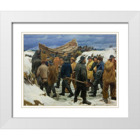 The lifeboat is driven through the dunes White Modern Wood Framed Art Print with Double Matting by Ancher, Michael