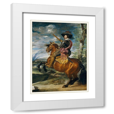 Equestrian Portrait of the Count-Duke of Olivares White Modern Wood Framed Art Print with Double Matting by Valazquez, Diego