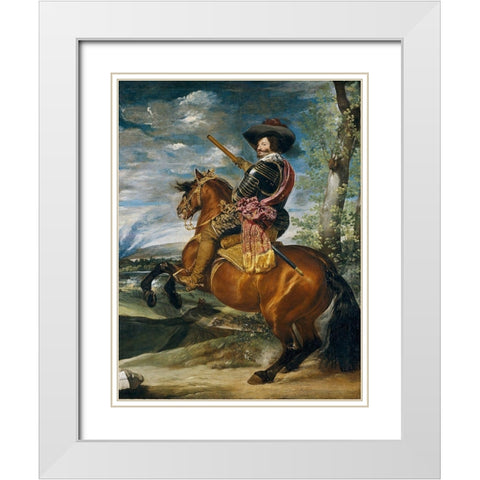 Equestrian Portrait of the Count-Duke of Olivares White Modern Wood Framed Art Print with Double Matting by Valazquez, Diego