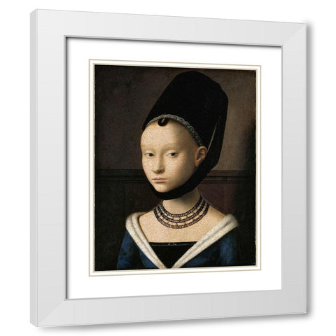 Portrait of a Young Girl White Modern Wood Framed Art Print with Double Matting by Christus, Petrus