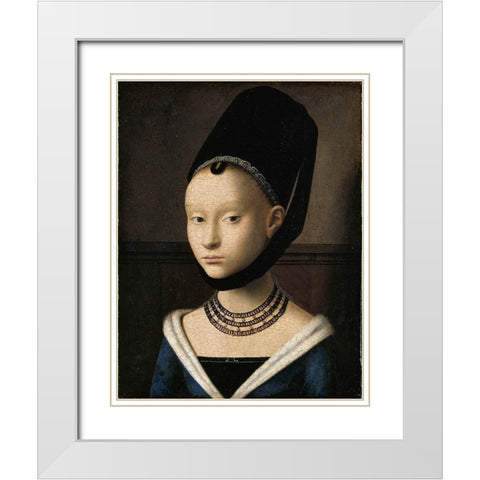 Portrait of a Young Girl White Modern Wood Framed Art Print with Double Matting by Christus, Petrus