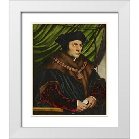 Portrait of Sir Thomas More White Modern Wood Framed Art Print with Double Matting by Holbein the Younger, Hans