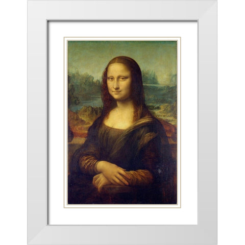 Mona Lisa White Modern Wood Framed Art Print with Double Matting by da Vinci, Leonardo