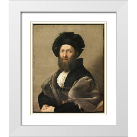 Portrait of Baldassare Castiglione White Modern Wood Framed Art Print with Double Matting by Raphael