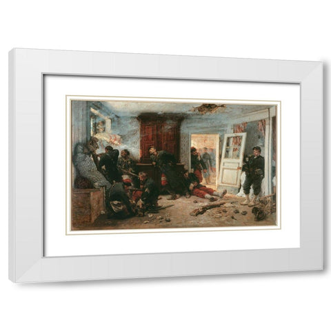 The Last Cartridges White Modern Wood Framed Art Print with Double Matting by de Neuville,Â Alphonse-Marie-Adolphe