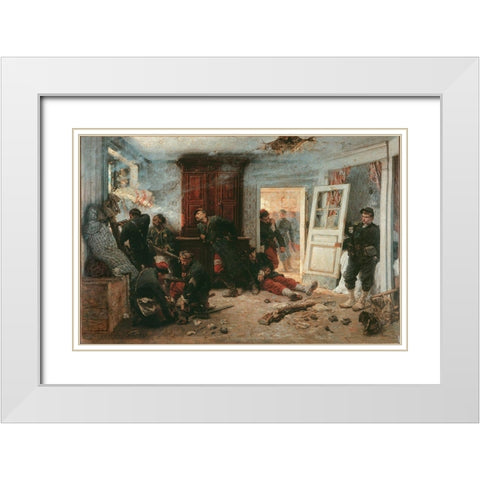 The Last Cartridges White Modern Wood Framed Art Print with Double Matting by de Neuville,Â Alphonse-Marie-Adolphe