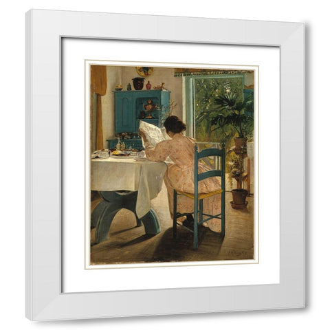 At Breakfast White Modern Wood Framed Art Print with Double Matting by Ring, L. A.