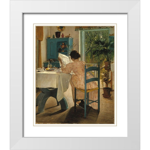 At Breakfast White Modern Wood Framed Art Print with Double Matting by Ring, L. A.