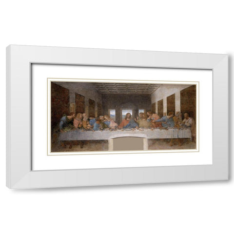 The Last Supper Restored White Modern Wood Framed Art Print with Double Matting by da Vinci, Leonardo