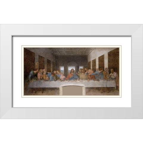 The Last Supper Restored White Modern Wood Framed Art Print with Double Matting by da Vinci, Leonardo