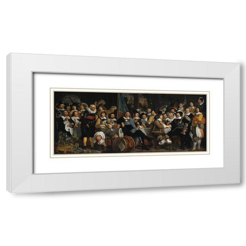 Banquet of the Amsterdam Civic Guard in Celebration of the Peace of MunsterÂ  White Modern Wood Framed Art Print with Double Matting by van der Helst, Bartholomeus