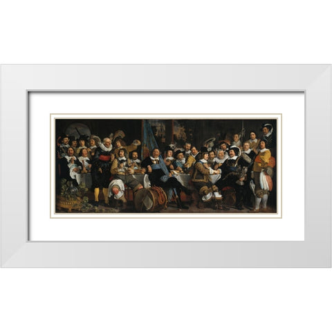 Banquet of the Amsterdam Civic Guard in Celebration of the Peace of MunsterÂ  White Modern Wood Framed Art Print with Double Matting by van der Helst, Bartholomeus