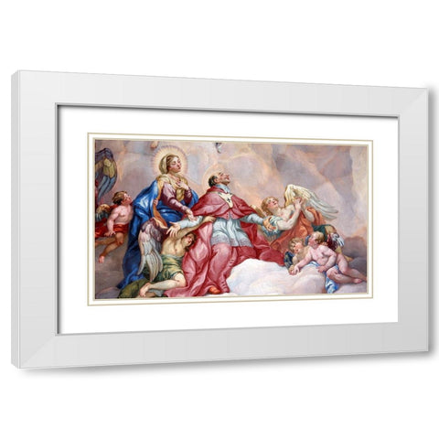 Intercession of Charles Borromeo supported by the Virgin Mary White Modern Wood Framed Art Print with Double Matting by Rottmayr, Johann Michael