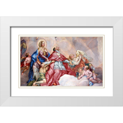 Intercession of Charles Borromeo supported by the Virgin Mary White Modern Wood Framed Art Print with Double Matting by Rottmayr, Johann Michael