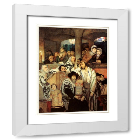 Jews Praying in the Synagogue on Yom Kippur White Modern Wood Framed Art Print with Double Matting by Gottlieb, Maurycy