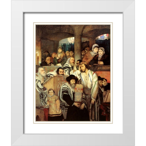 Jews Praying in the Synagogue on Yom Kippur White Modern Wood Framed Art Print with Double Matting by Gottlieb, Maurycy