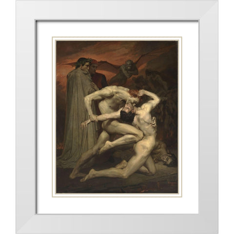Dante and Virgil inÂ Hell White Modern Wood Framed Art Print with Double Matting by Bouguereau, William-Adolphe