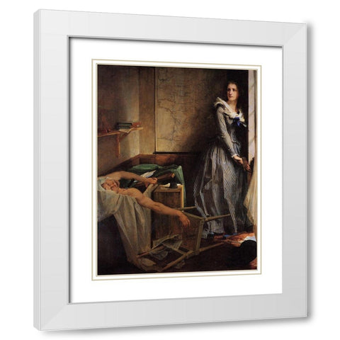Charlotte Corday White Modern Wood Framed Art Print with Double Matting by Baudry, Paul-Jacques-Aime
