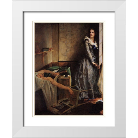 Charlotte Corday White Modern Wood Framed Art Print with Double Matting by Baudry, Paul-Jacques-Aime