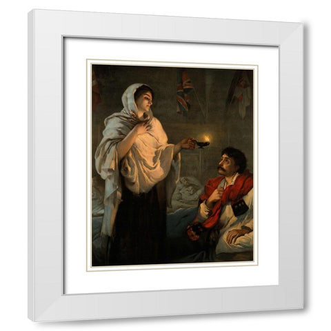 The Lady with the Lamp, Florence Nightingale White Modern Wood Framed Art Print with Double Matting by Rae, Henrietta