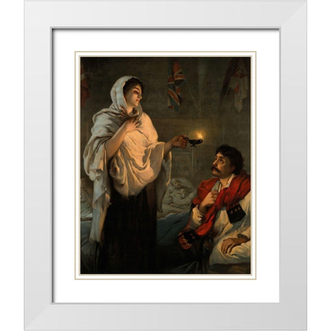 The Lady with the Lamp, Florence Nightingale White Modern Wood Framed Art Print with Double Matting by Rae, Henrietta
