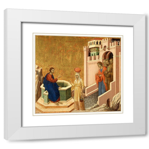Christ and the Samaritan Woman White Modern Wood Framed Art Print with Double Matting by di Buoninsegna, Duccio