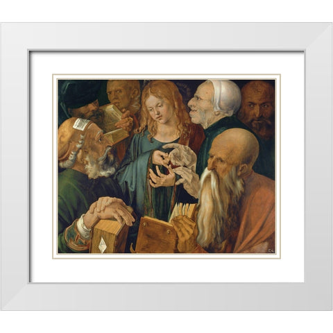 Jesus among the Doctors White Modern Wood Framed Art Print with Double Matting by Durer, Albrecht