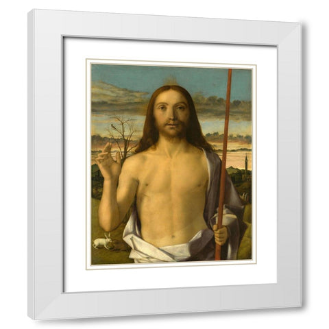 Christ Blessing White Modern Wood Framed Art Print with Double Matting by Bellini, Giovanni
