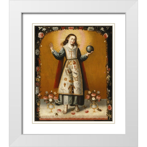 Christ Child with Passion Symbols White Modern Wood Framed Art Print with Double Matting by Unknown