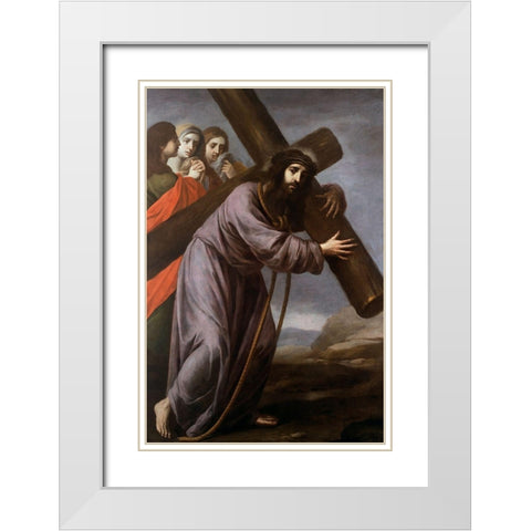 Christ Carrying his Cross White Modern Wood Framed Art Print with Double Matting by Spanish School