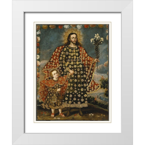 Saint Joseph and the Christ Child White Modern Wood Framed Art Print with Double Matting by Cusco School