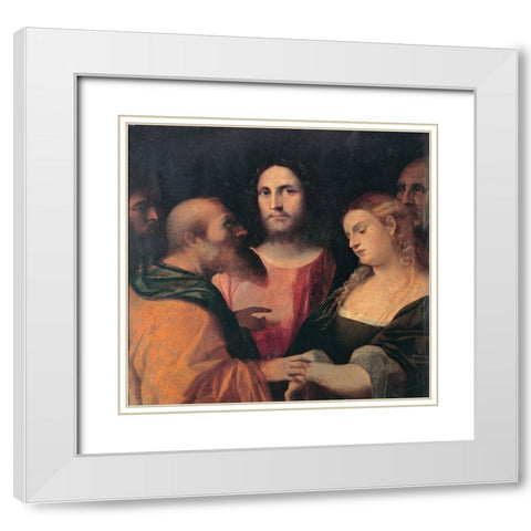 Christ and the adulteress White Modern Wood Framed Art Print with Double Matting by il Vecchio, Palma