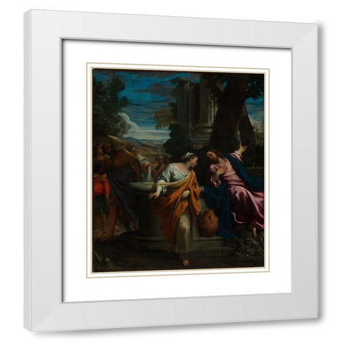 Christ and the Samaritan Woman White Modern Wood Framed Art Print with Double Matting by Carracci, Annibale