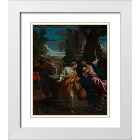 Christ and the Samaritan Woman White Modern Wood Framed Art Print with Double Matting by Carracci, Annibale