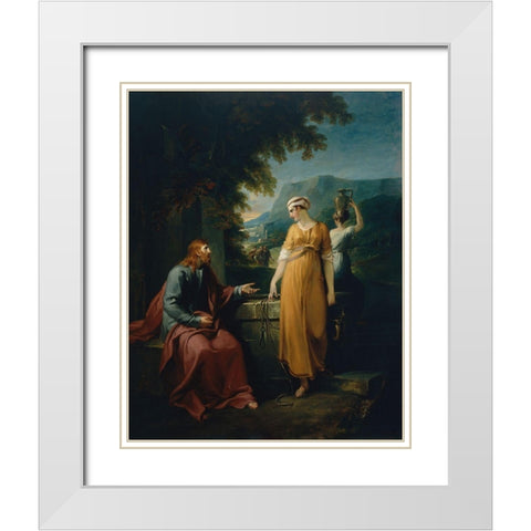 Christ and the woman of Samaria White Modern Wood Framed Art Print with Double Matting by Hamilton, William