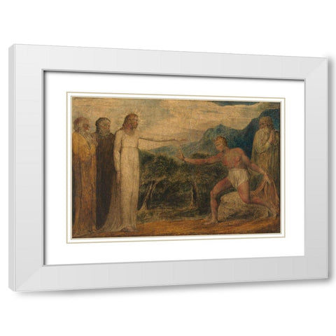 Christ Giving Sight to Bartimaeus White Modern Wood Framed Art Print with Double Matting by Blake, William
