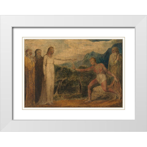 Christ Giving Sight to Bartimaeus White Modern Wood Framed Art Print with Double Matting by Blake, William