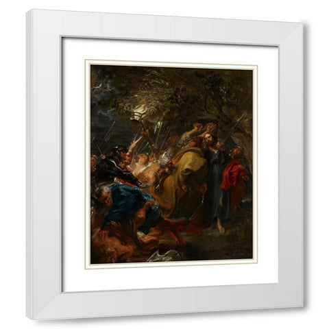 The Betrayal of Christ White Modern Wood Framed Art Print with Double Matting by van Dyck, Anthony