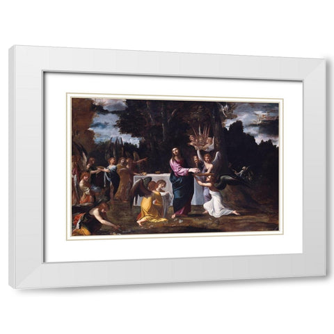 Christ in the Wilderness, Served by Angels White Modern Wood Framed Art Print with Double Matting by Carracci, Ludovico